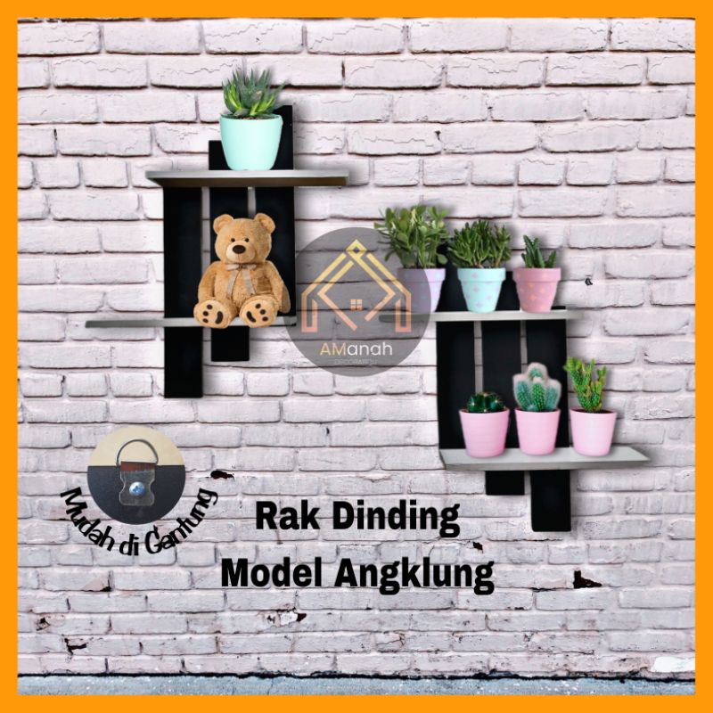 [COD] RAK DINDING MINIMALIS MODEL ANGKLUNG ISI 2 - RAK KAYU PAJANG TEMBOK