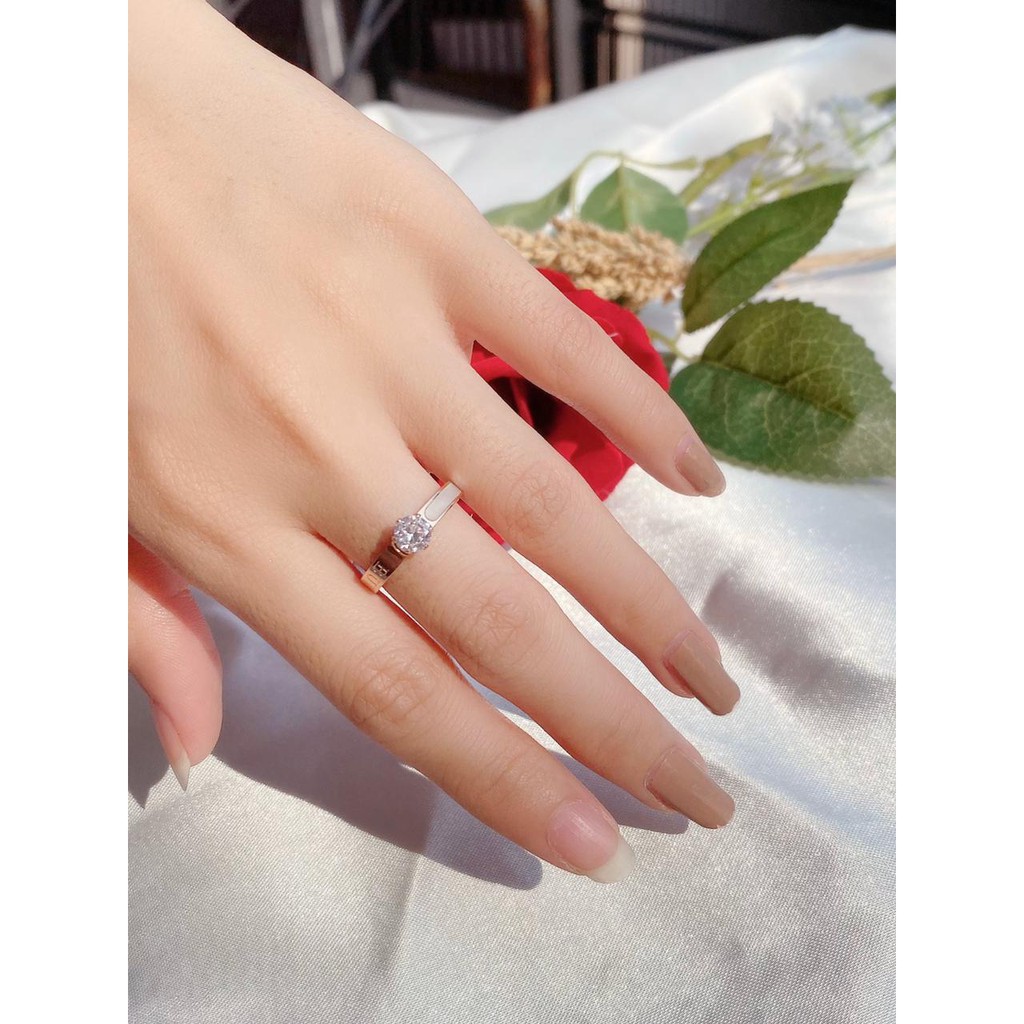 cincin wanita titanium asli anti karat model 2 sisi ceramik &amp; ukir size 6,7,8