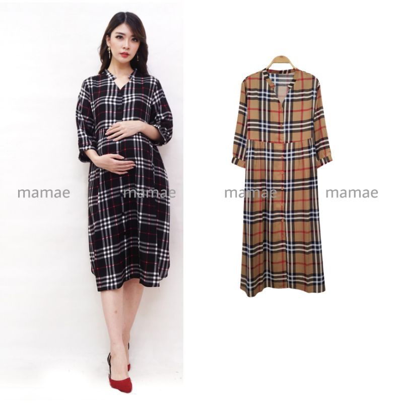 Dress hamil menyusui bahan rayon kancing depan