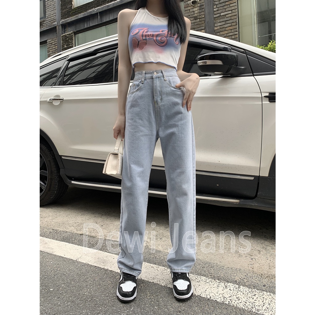 L.A.Outlet J53 Celana Jeans Wanita Celana Wanita Berkobar HW Pinggang Tinggi Celana Skinny Biru Muda   Jeans Impor Gaya Korea Musim Panas Segar