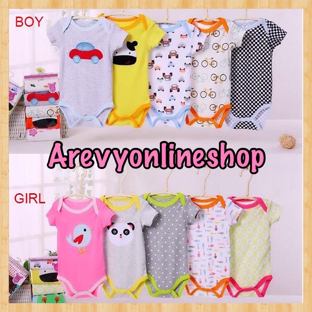 5 pcs Jumper Lovelle Carts Baju Kodok Bayi Bodysuit Pendek Baby Lovelle Cart's 3-12m Carters Bodysuits