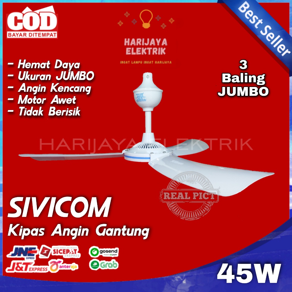 SIVICOM KIPAS ANGIN GANTUNG 45 WATT FC08-90 FAN PLAFON JUMBO 3 BALING