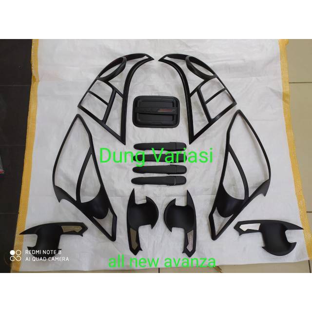 Paket lengkap luxury hitam all new Avanza 2012-2015 garnish depan belakang outer handle tank cover