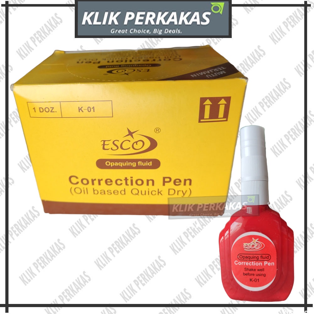 1 LUSIN TIP EX ESCO Free Sticky Note BTS/ CAIRAN KOREKSI TIPX / Correction Liquid (Tip-Ex) Botol Merah ESCO / Penghapus tinta