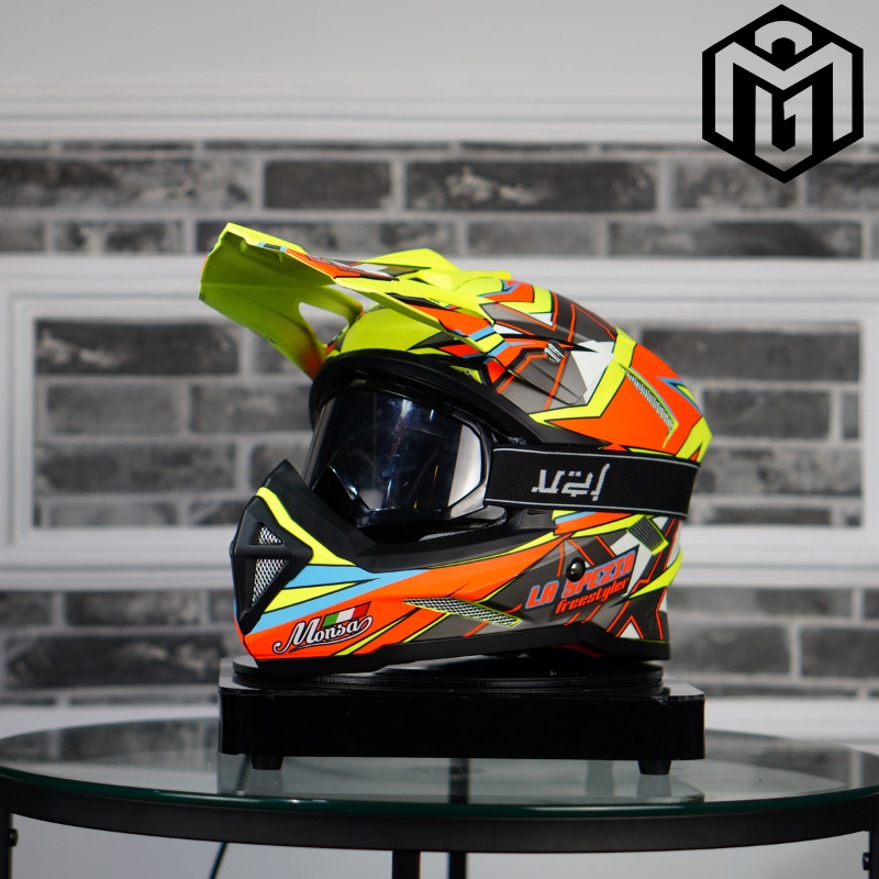 HELM CROSS TRAIL MONSA MOTIF LA SPEZIA ORIGINAL DEWASA PAKET KACAMATA GOGGLE