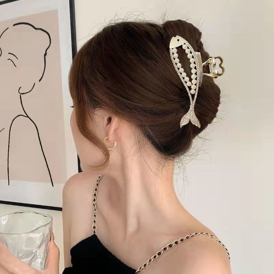 Jepit Rambut Ponytail Bahan Alloy Aksen Kristal Mutiara Berlian Imitasi Ukuran 11cm Gaya Korea Untuk Wanita