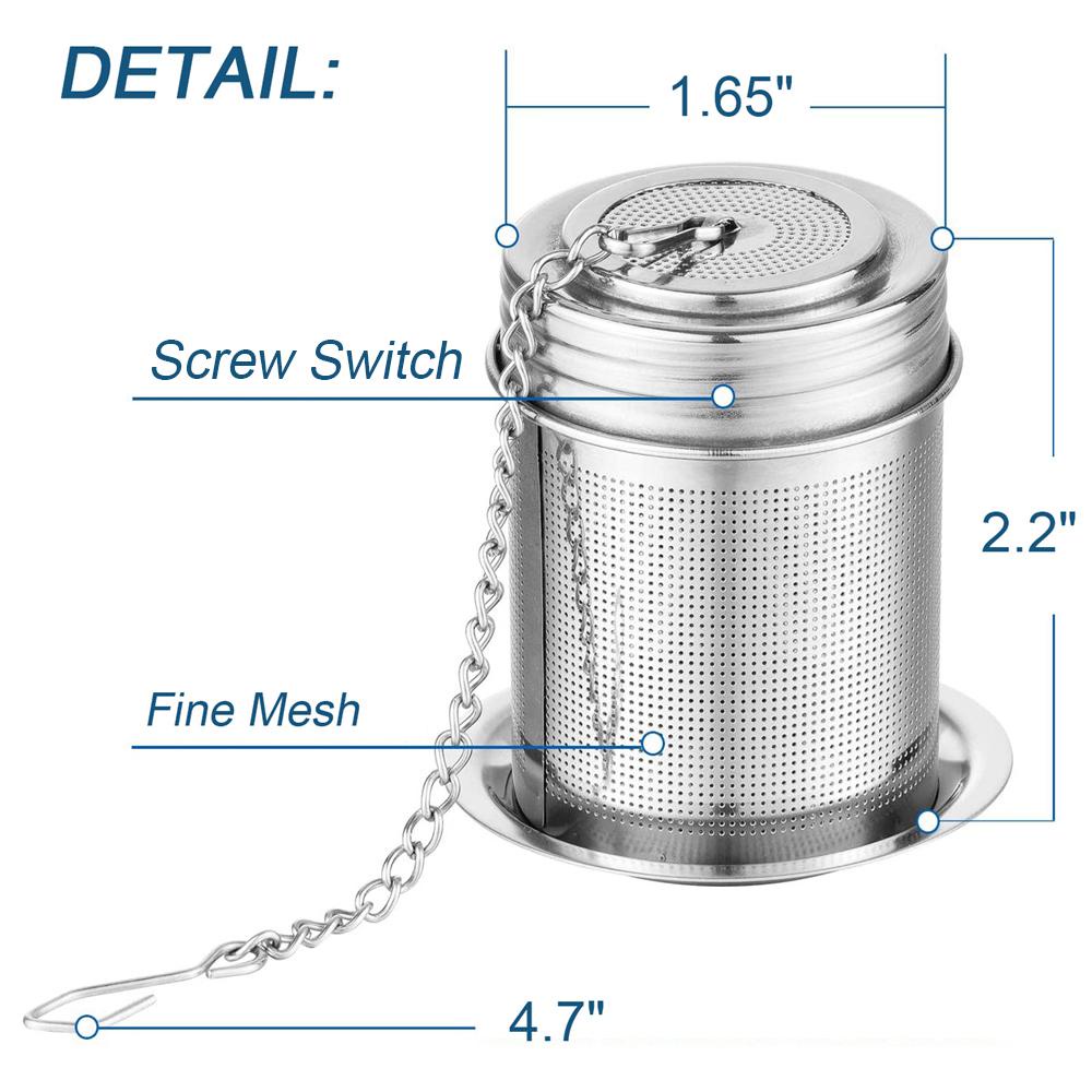 Infuser Teh Quinton18/8Stainless Steel Untuk Sambungan Ulir Daun Longgar Dengan Tutup Extra Fine Mesh Tea Ball Cooking Infuser