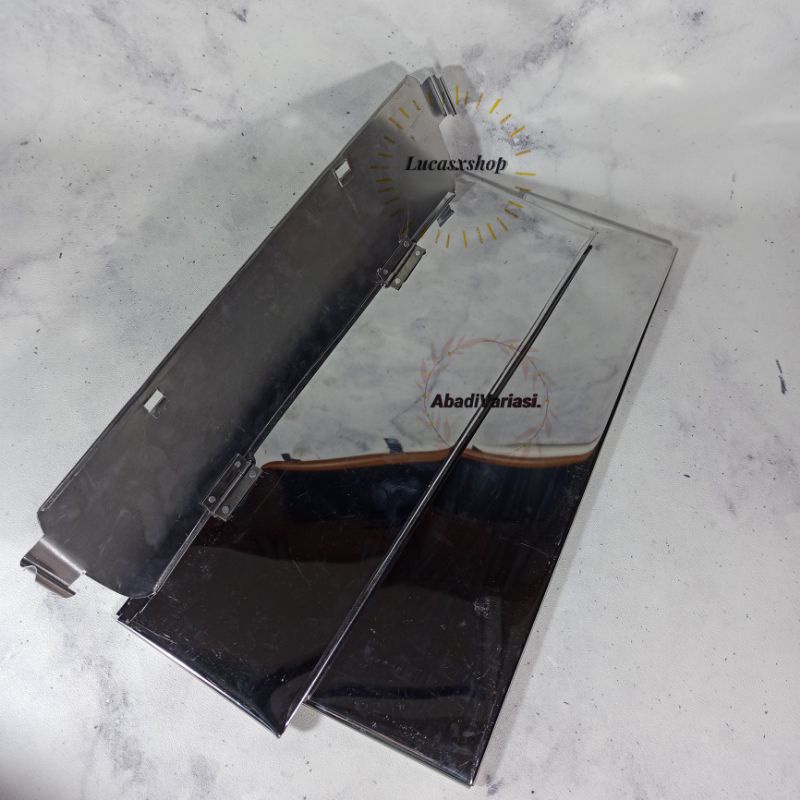 Cover Tatakan Dudukan Plat Nomor Mobil Stainless Model Lipat Duoble Hitam Chrome