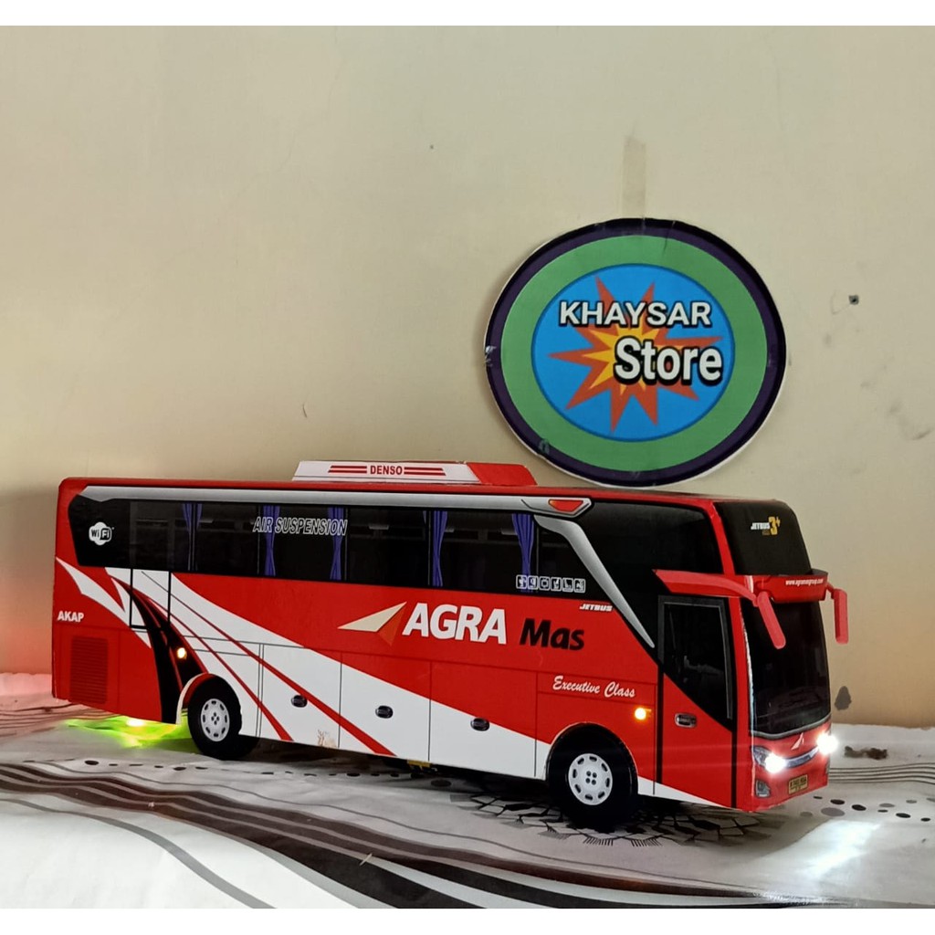 miniatur bus shd AGRA MAS PLUS LAMPU