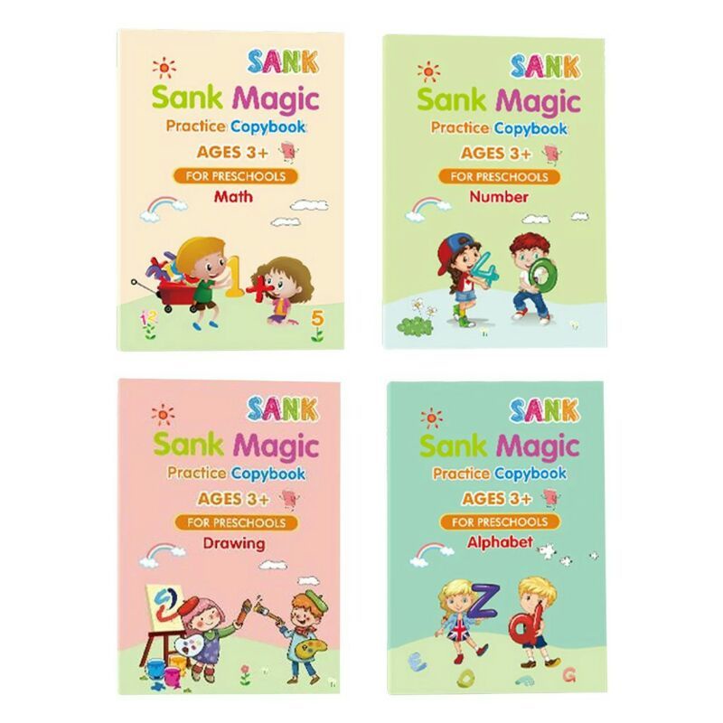 Isi 4 buku + 1 pulpen + 5 refill - 4 Book/Set Calligraphy Copybook Sank Magic Practice Kid'sEarly Learning Writing Lettering Practice Book