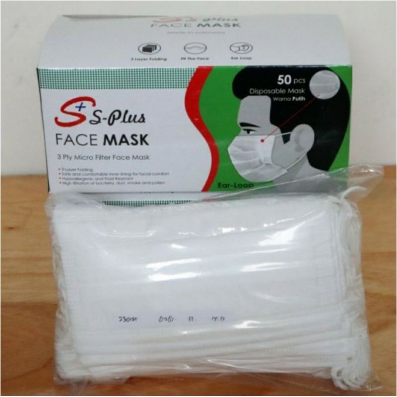 Masker medis 3 ply s plus earloop / ALKINDO warna putih kemenkes