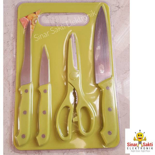 Pisau Set Talenan 5 pcs / Paket Pisau Dapur / Kitchen Set Murah / Talenan Murah / Gunting Dapur