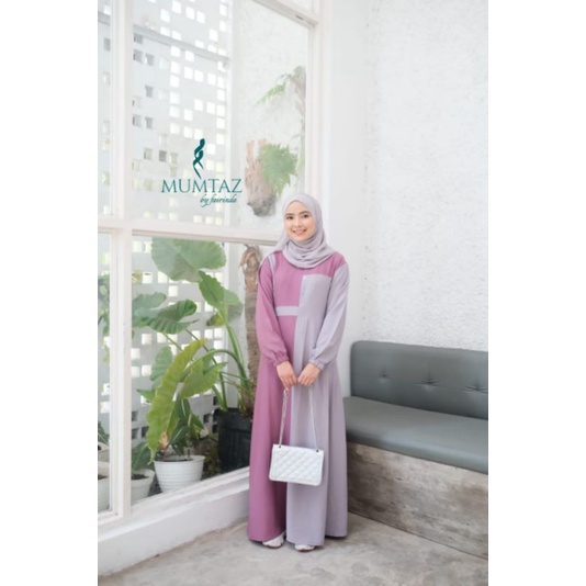 Dress Two Tone Gamis Kombinasi 2 Warna Cantik Murah Original Mumtaz Gamis Model Remaja Terbaru Kekinian Fashion Wanita Viral Pakain Baju Wanita Muslim-Mauve