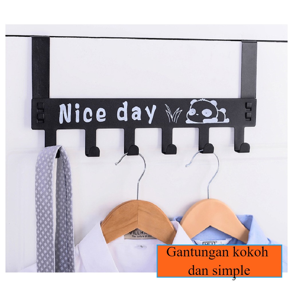 Gantungan Baju Tempel Pintu Minimalis HOOK NICE DAY Belakang Pintu Tanpa Paku Kuat 6 Kaitan Enudden