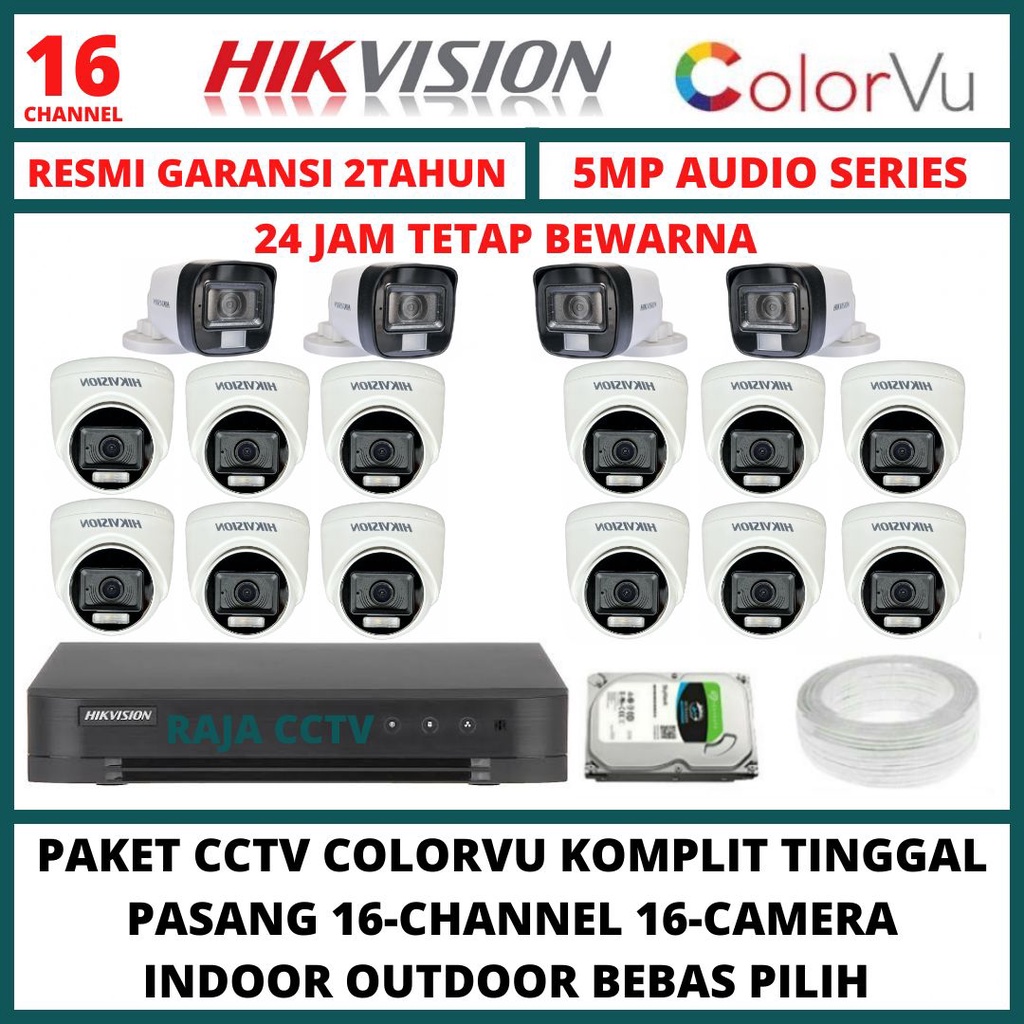 PAKET CCTV HIKVISION 5MP COLORVU 16 CHANNEL 16 CAMERA TURBO HD 3K COLORFUL KAMERA CCTV AUDIO SERIES