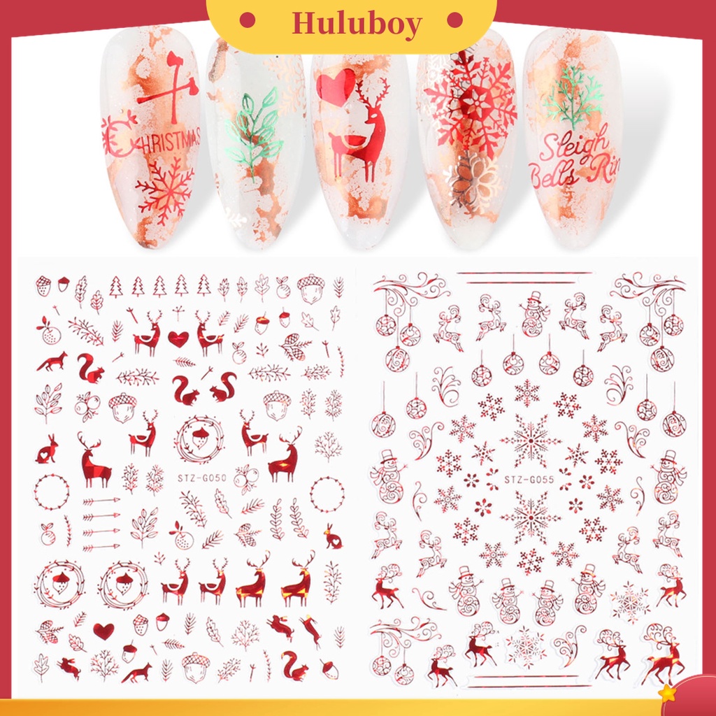 Huluboy Huluboy♡ Stiker Kuku Motif Rusa / Snowflake / Snowman Untuk Dekorasi Nail Art / Manicure DIY