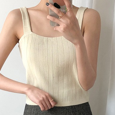 BATAMMODE Tank Top Korean Rajut Tentop Vest Tanktop Wanita-Cream