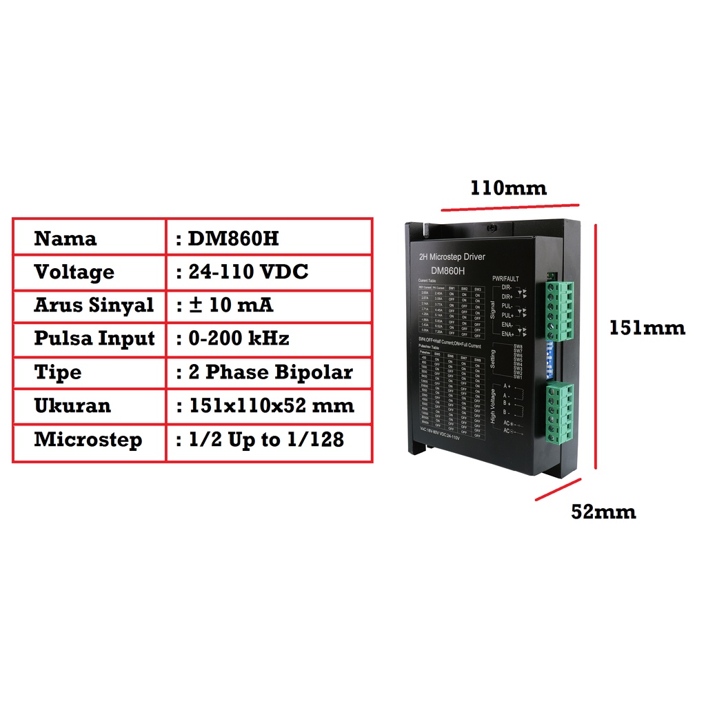 [HAEBOT] Motor Driver Stepper Nema 23 34 86 DM860H Hanpose 7.2A CNC 24V-100V Cooling Fan Kipas Pendingin 57 Microstep Pengontrol 2 Phase Bipolar DC Router Laser Plasma Microstepping Dinamo