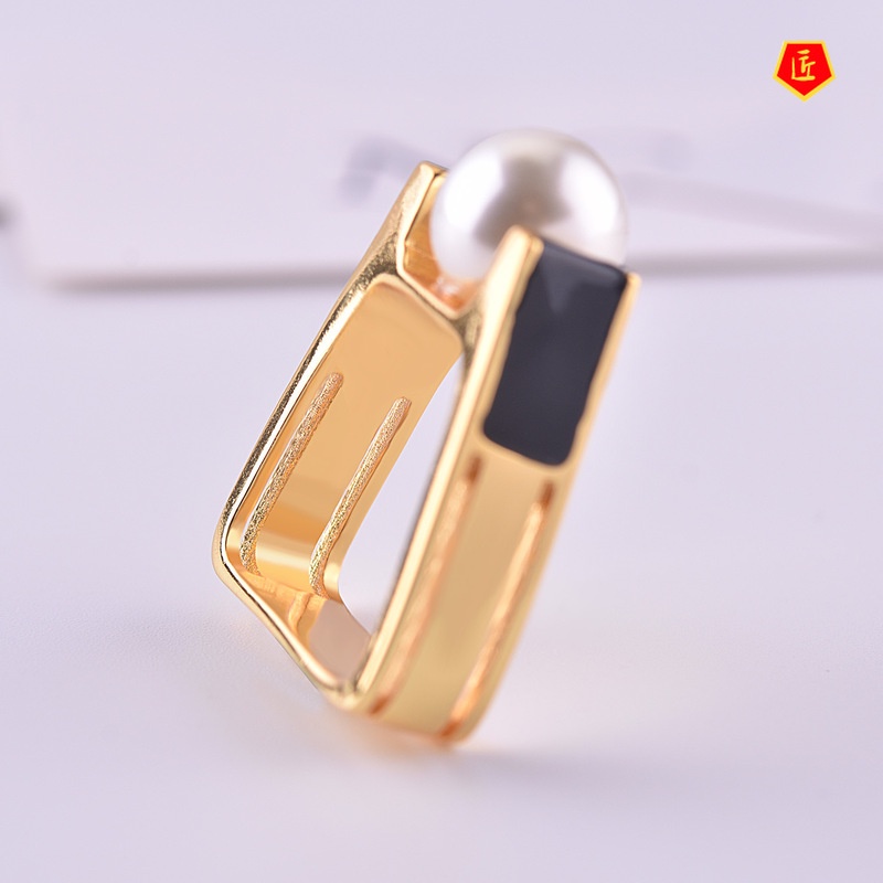 [Ready Stock]Women's Pearl Gold Ring Retro