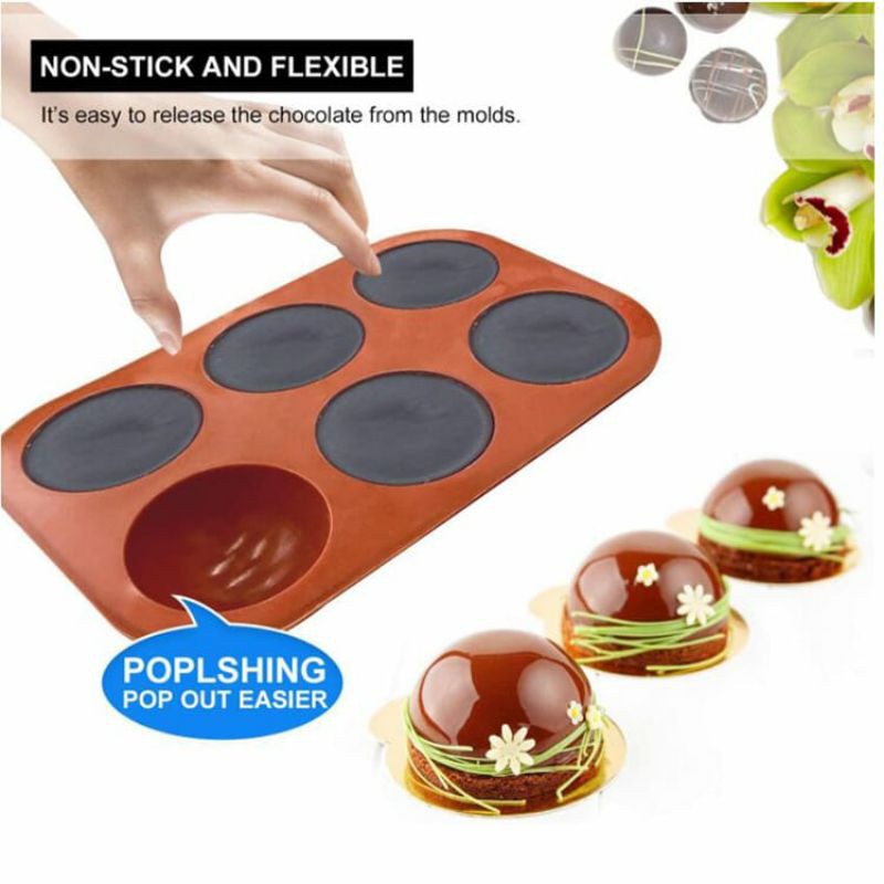 Cetakan Kue Cetakan Donat Silicone 6 Lubang Baking Mold Dome 6 Lubang Cetakan Coklat BPA Free