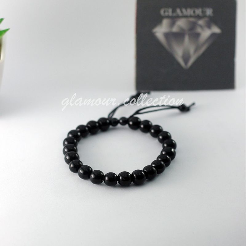 Gelang Tangan Batu Bulat Hitam Model Limbad 8mm  Pria