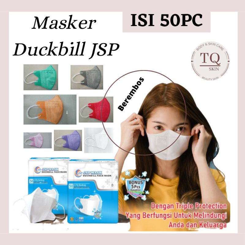 Masker duckbill putih abu nude warna warni JSP mask duckbil jsp earloop nonhijab box medis