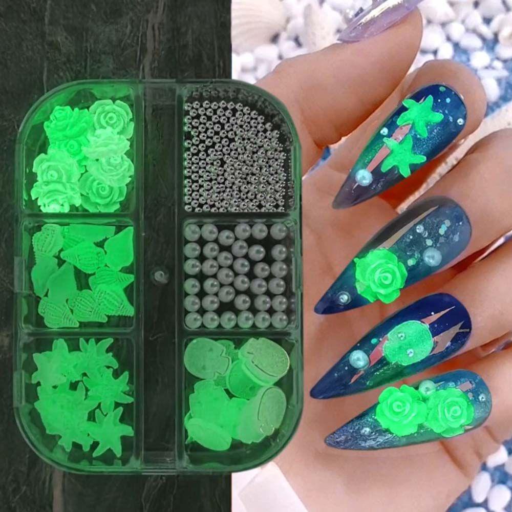 AUGUSTINA Agustina Camellia Kuku Set Perhiasan DIY Resin Manicure Bintang Laut Halloween Neon Kuku Ornamen