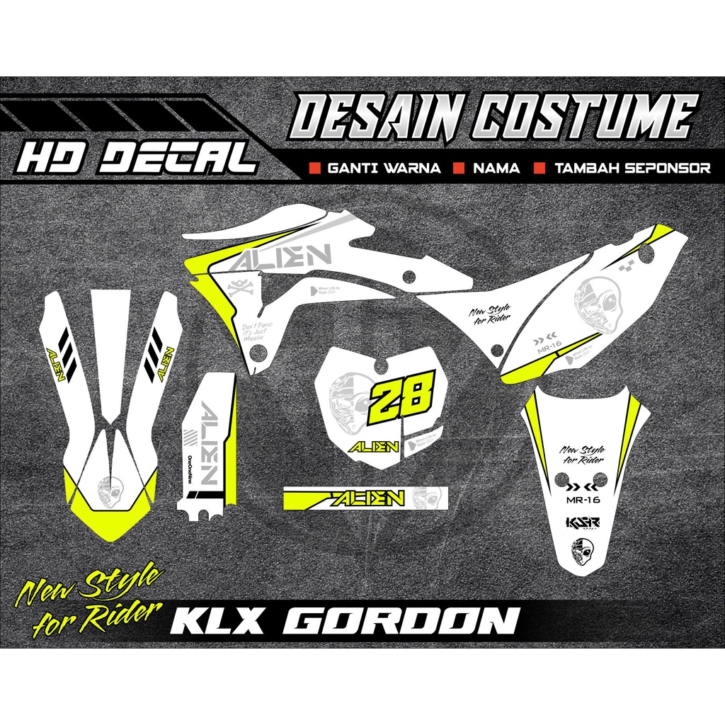 DECAL KLX GORDON  HIJAU STABILO PUTIH COD DAN FREE REQUEST
