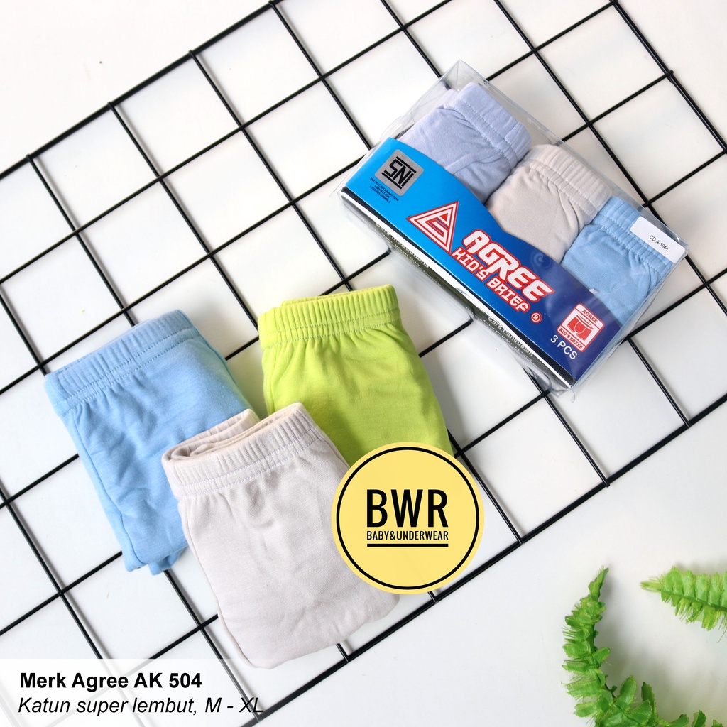 [ 3pc ] BOXER Agree Kids 504 MIKA Polos | Celana Dalam Anak Karet Kerut Super Lembut || Bwr