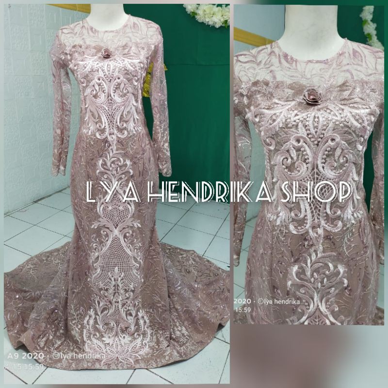 Gaun pengantin duyung ekor tule payet