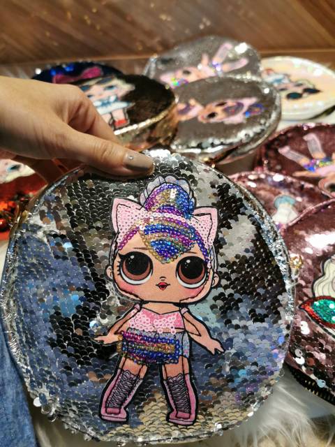 Tas Selempang Sequin LOL Bulat Tali Rantai