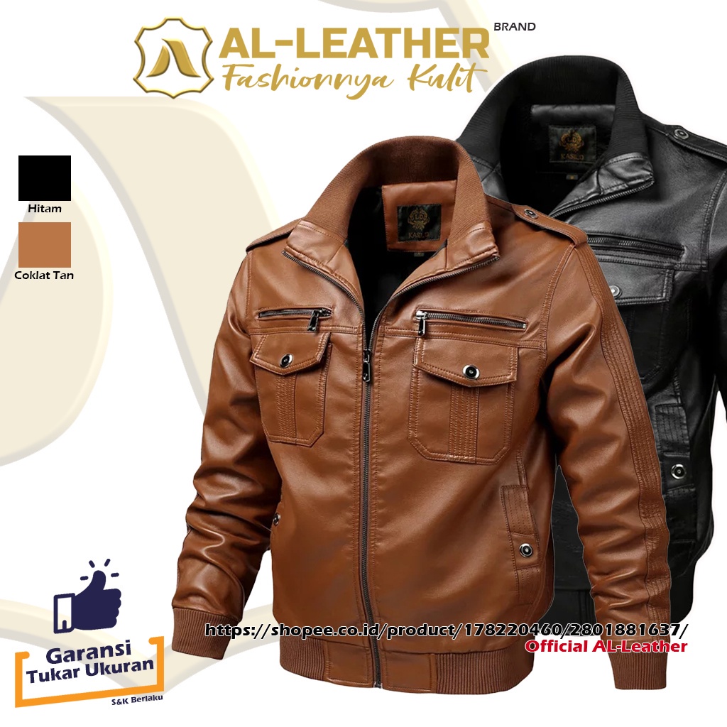 AL-Leather Jaket Kulit Pria Terbaru Exclusive Eropa Hitam Tan Coklat M/L/XL/XXL/BIG SIZE