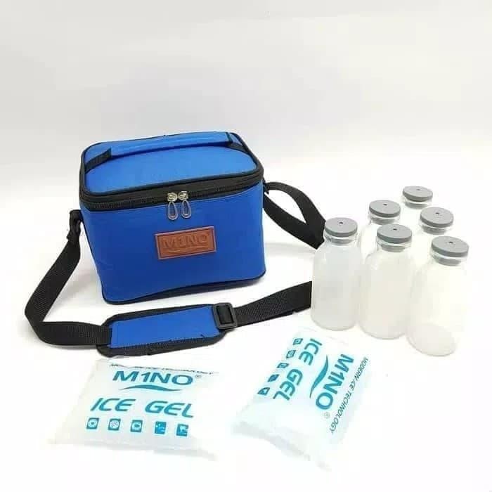 Paket Cooler Bag MINO - Tas Asi + 6pcs Botol + Blue Ice Gel - Paket Tas Asi Lengkap Murah