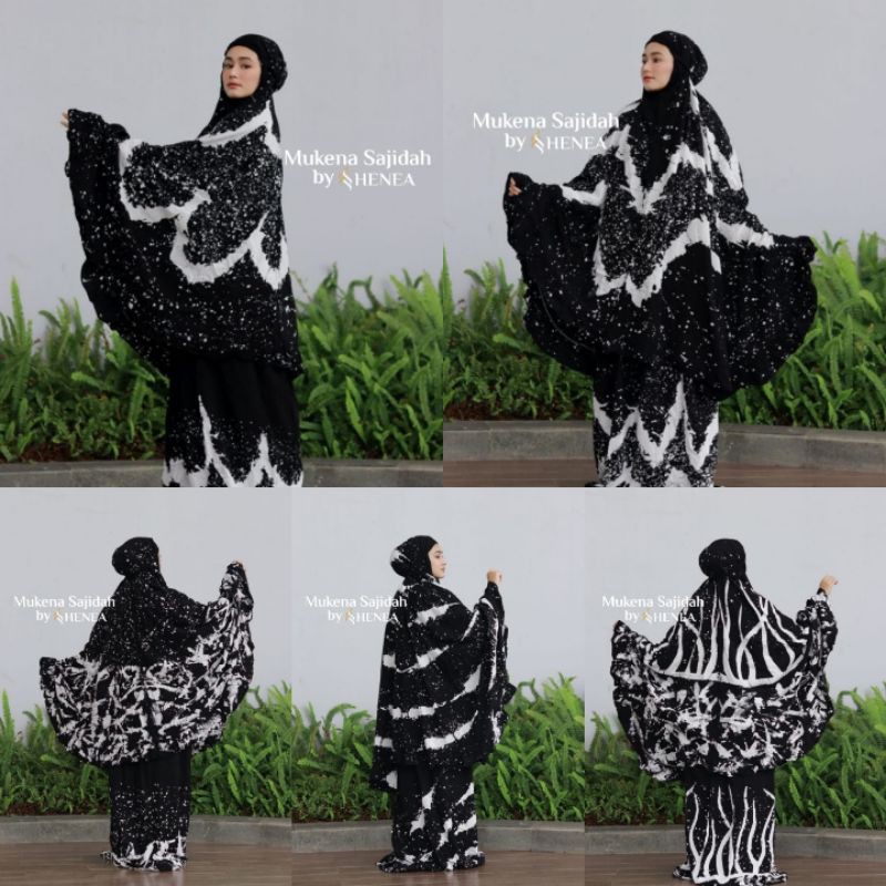 Mukena Abstrak Hitam Putih | Mukenah Rayon | Mukena Adem | Mukena Jumbo | Mukena Batik