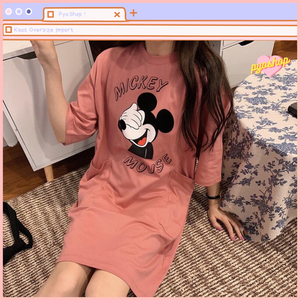 Oversize Dress Kaos Import Motif Mickey untuk wanita