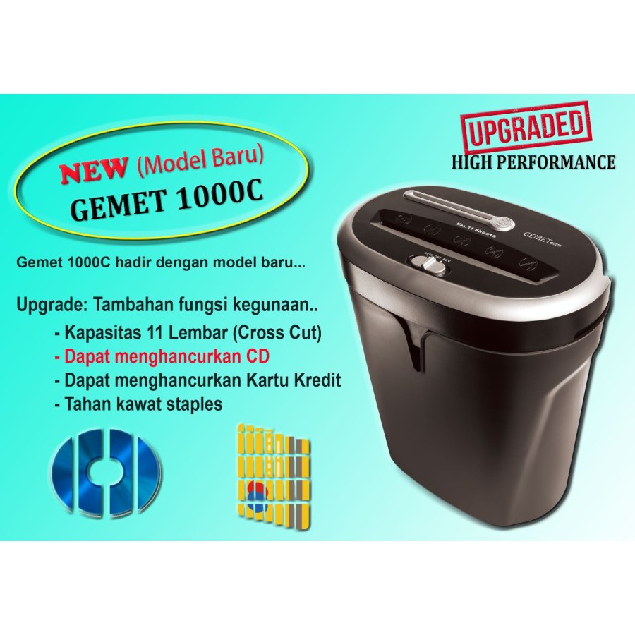 Paper Shredder/Penghacur Kertas crosscut GEMET 1000C penghancur kartu kredit dan CD