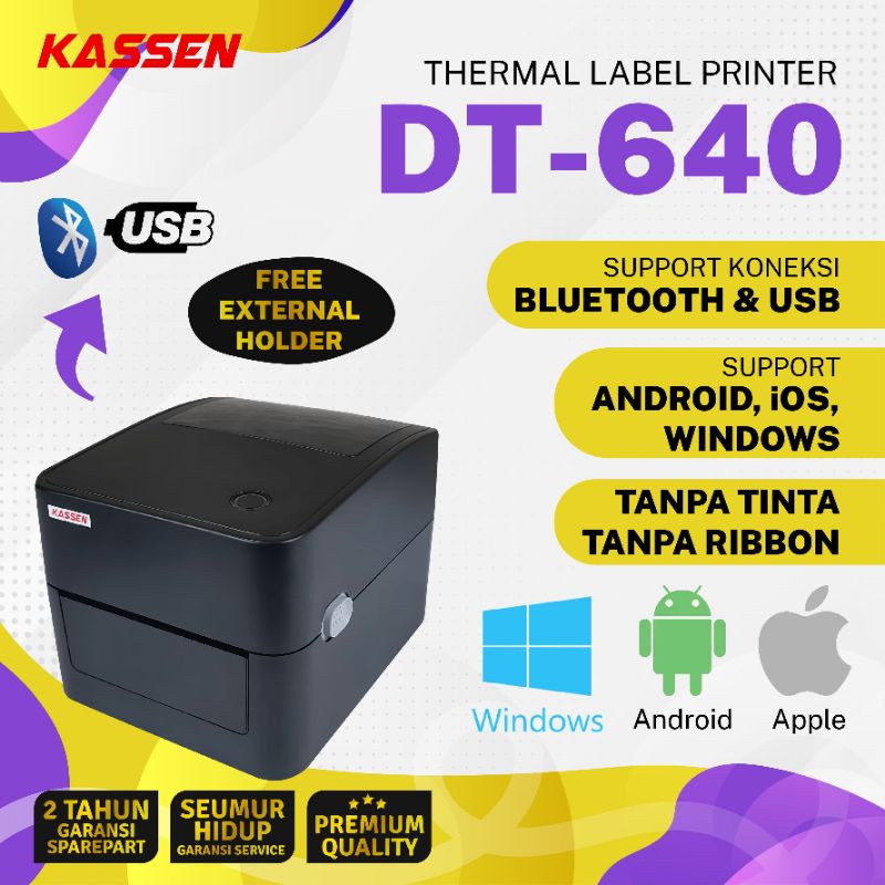 Kassen DT-640 Printer Thermal Label/Sticker/Barcode Online Shop - Bluetooth &amp; USB