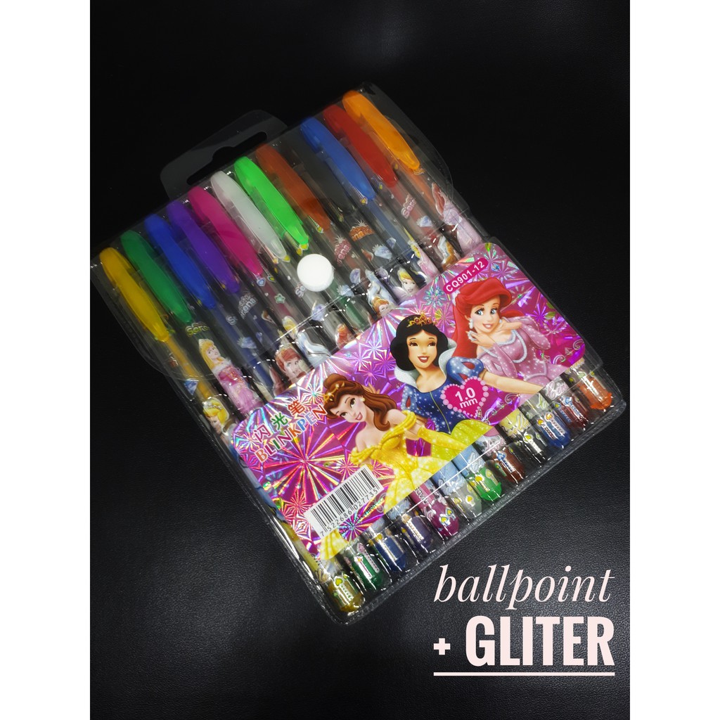 PULPEN GEL GLITTER SET 12 WARNA Ballpoint Gel Gliter 12 Warna CQ901-2