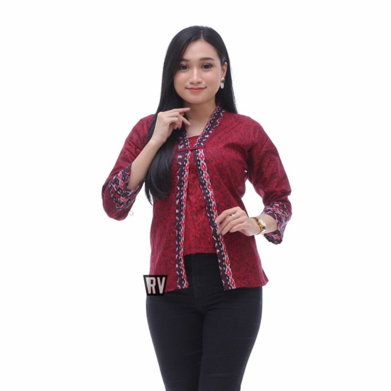 tey-17 Batik wanita ASJ SA HRB026 Kenongo Kemeja Tosca Pendek-No 1 Toraja Merah