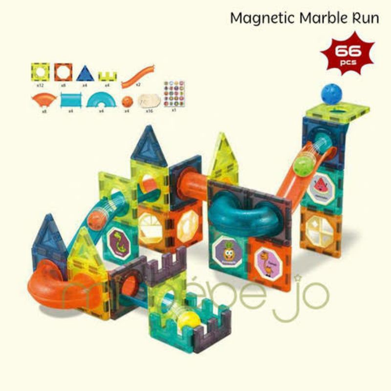 MAINAN EDUKASI MAGWORLD MAGNET MAGNETILES + MARBLE RUN SET 77 PCS