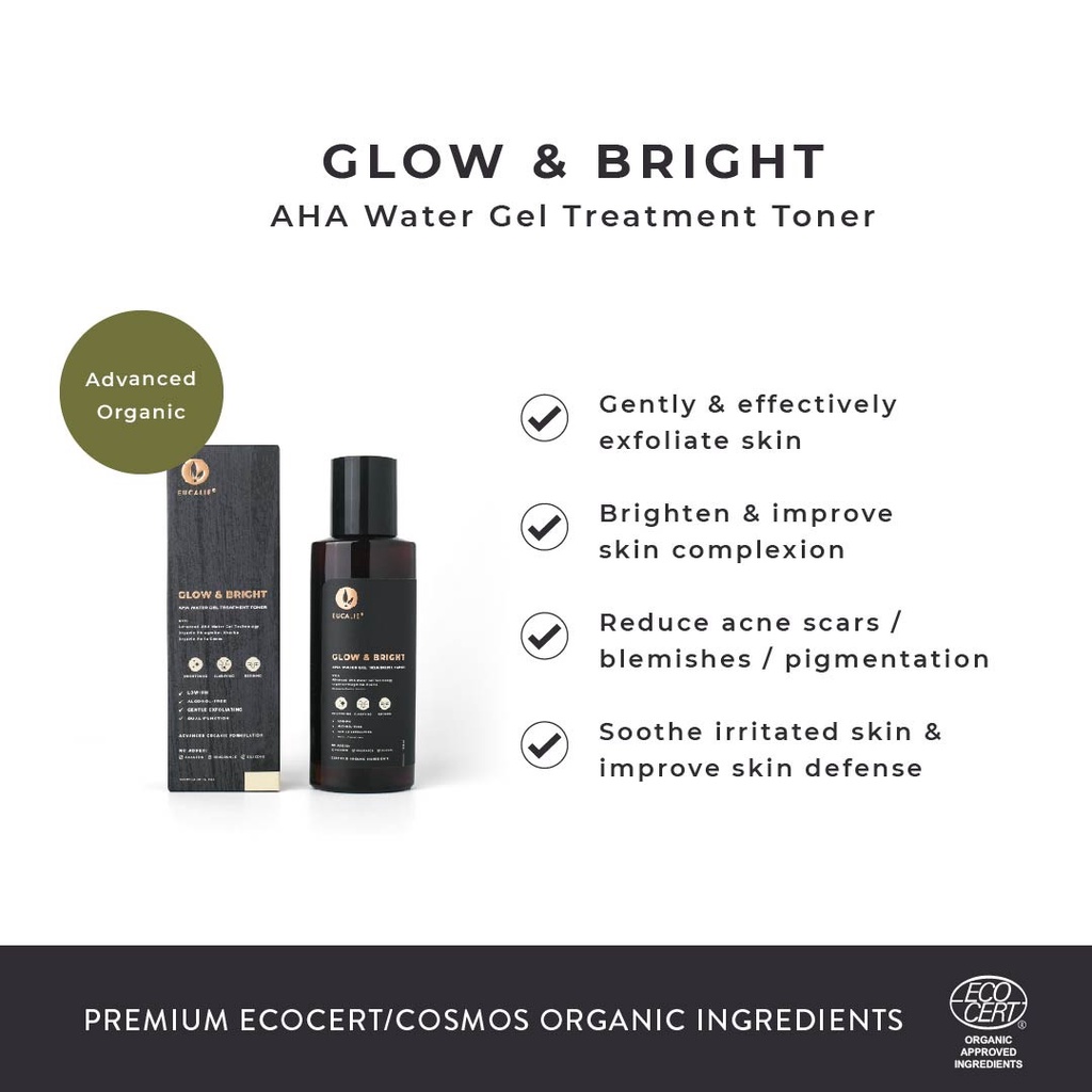 Eucalie Organic Glow &amp; Bright AHA Water Gel Treatment Toner 100 Ml