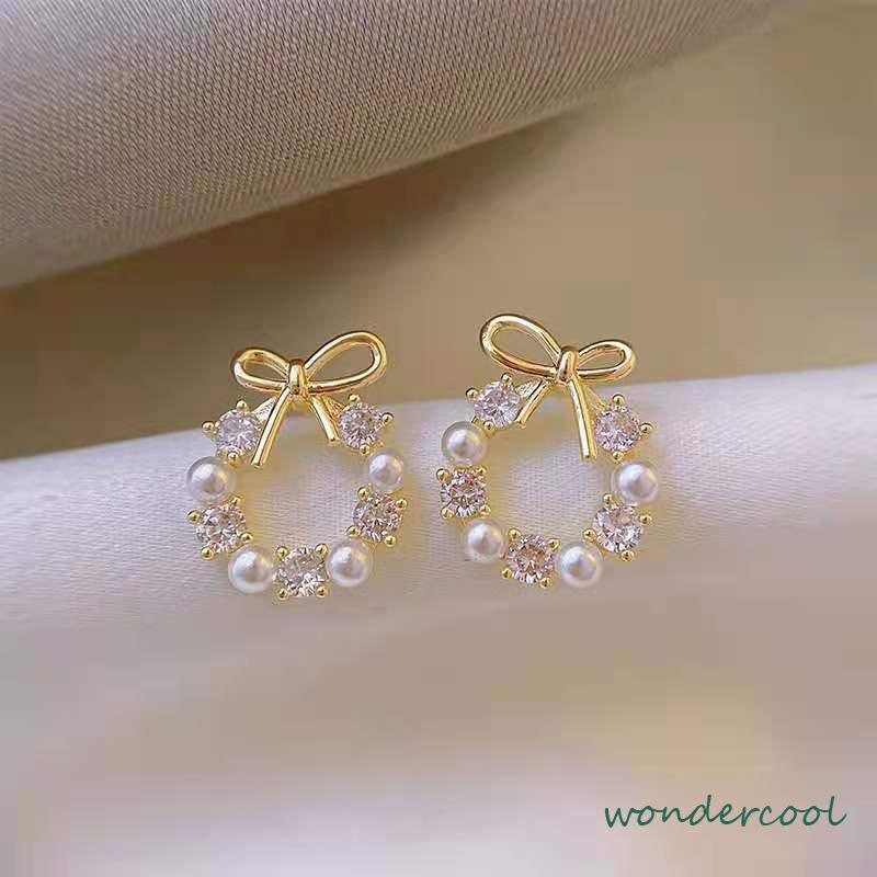 Fashion Korea Sepasang Anting Mutiara Garland Aksesoris Mode-Won