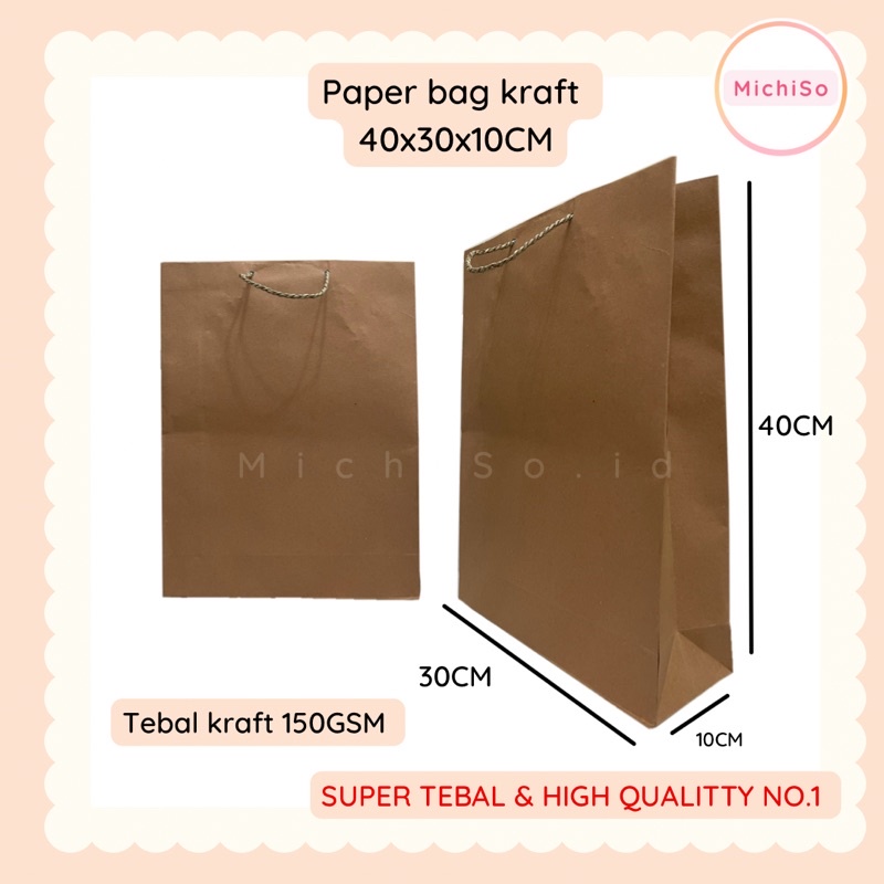 paper bag kraft 40x30x10CM BESAR | paper bag coklat TEBAL SATUAN| tas belanja coklat | tas kado | ta