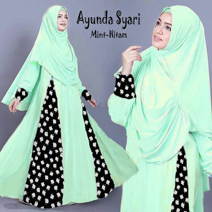 Fashion Muslim Baju Gamis Busana Muslim - AYUNDA SYARI MINT-HITAM BERGO NO PAD.