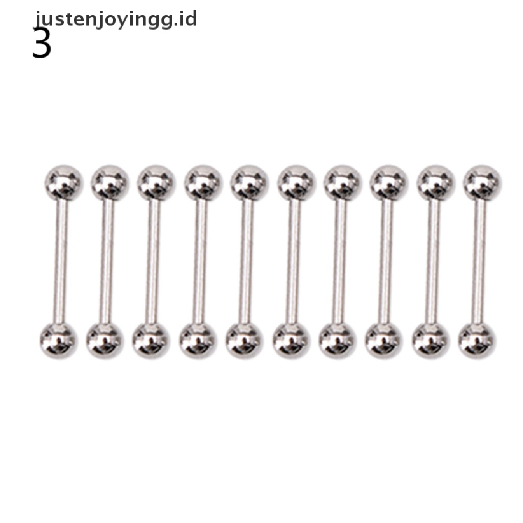 10 Pcs Cincin Tindik Lidah Puting Bentuk Barbel Bahan Stainless Steel