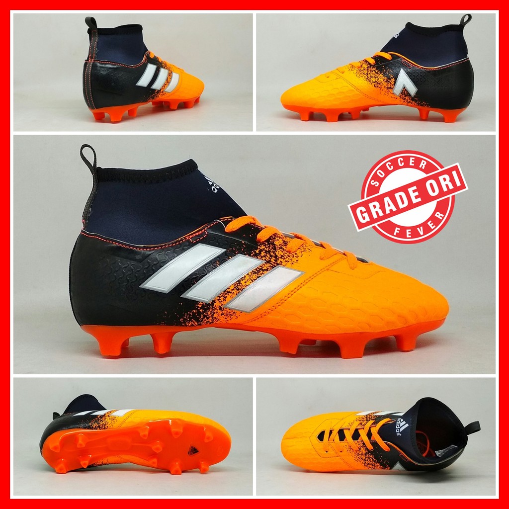 Sepatu Sepak Bola Anak Adidas Ace Hitam Orange List Putih Boot Kids