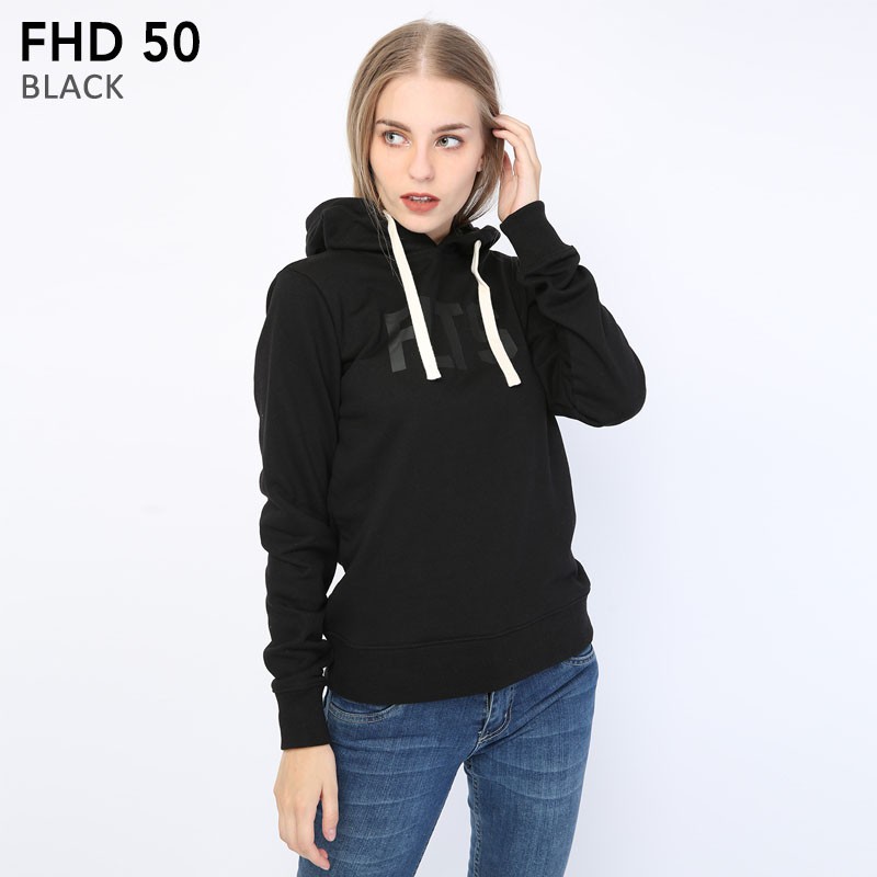 Feltics Hoodie Warna Hitam Polos Motif Central Logo FLTS
