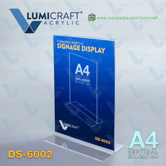 

READY Signage Display/Stand Acrylic/Akrilik Model T - A4 Dua Sisi TERBARU