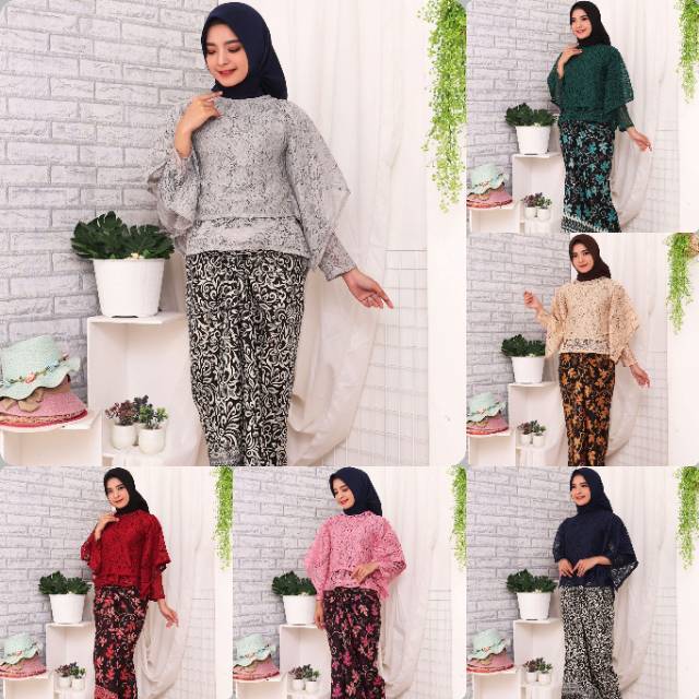 3in1 Set Jnita Kebaya Batik  Brukat Corneli Tulang Tebal (5 Warna)