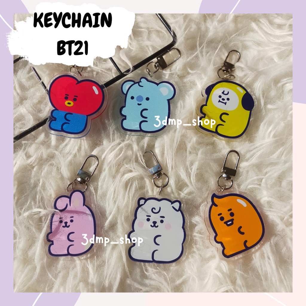 Gantungan Kunci Ganci Keychain BTS BT21 Bulu Tata Chimmy Shooky Mang Cooky 2bandul KPOP